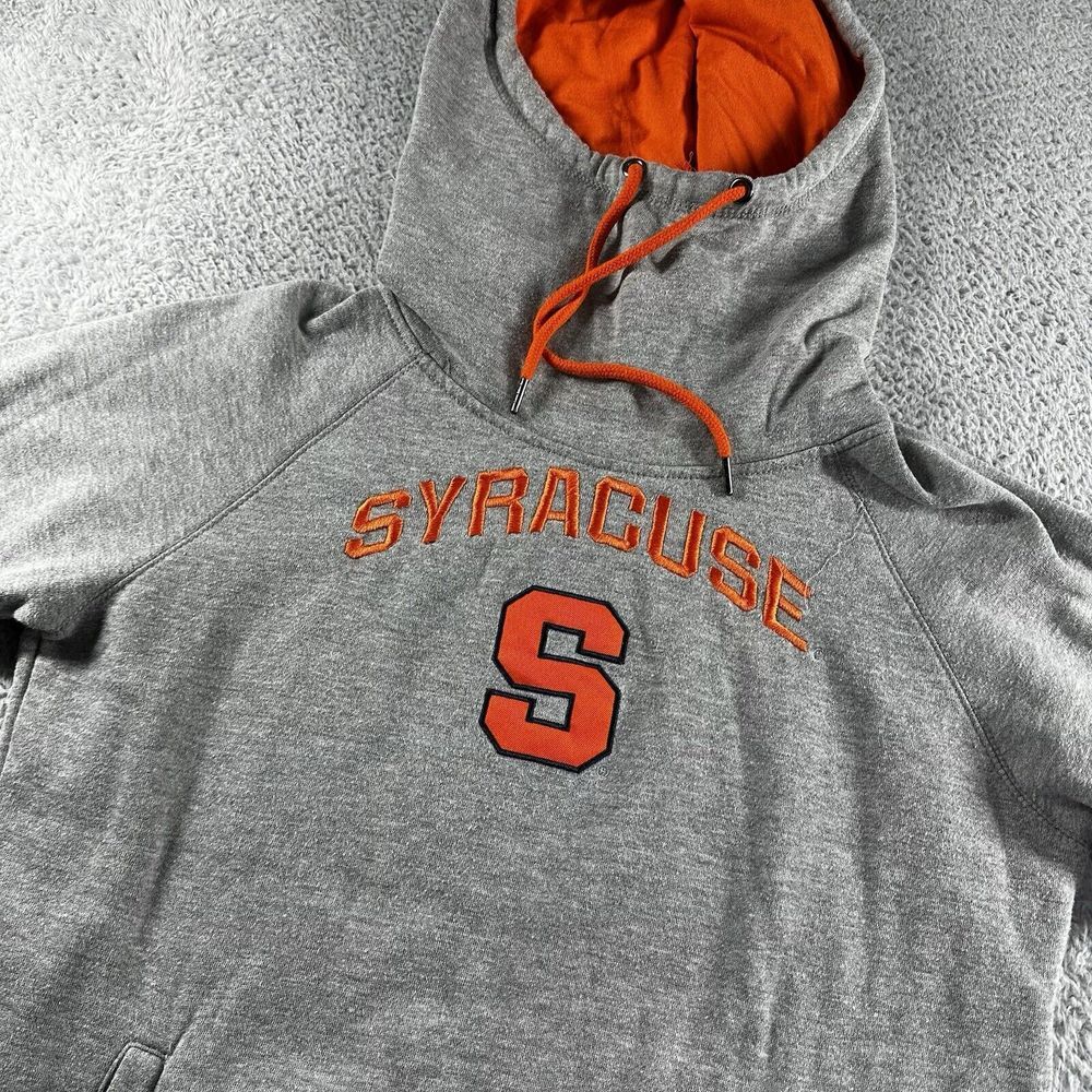 Syracuse University Hoodie Mens Medium Gray Spell Out Sweater College Cowl Neck